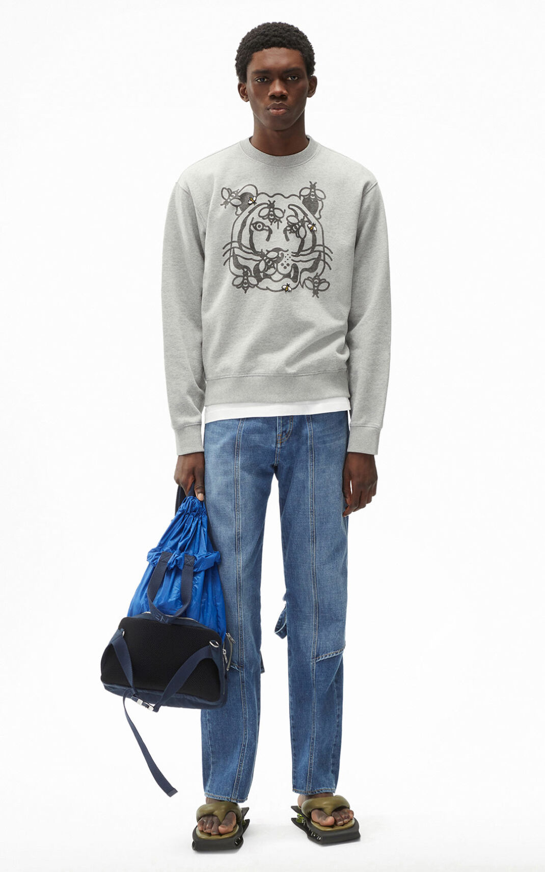 Kenzo Bee a Tiger Sweatshirt Grey For Mens 9741VCTPK